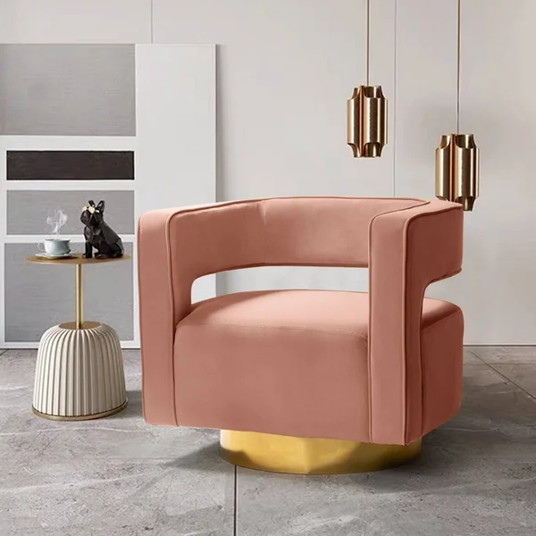 Carisa Upholstered Swivel Barrel Chair with Open Back - Pink