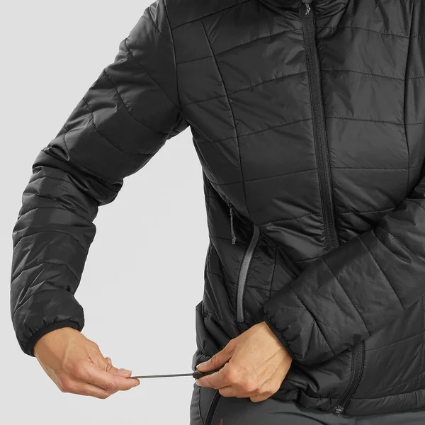 Forclaz Women's Trek 100 - Light Backpacking Padded Down Jacket with Hoodie in Grey Blue, Size Xs