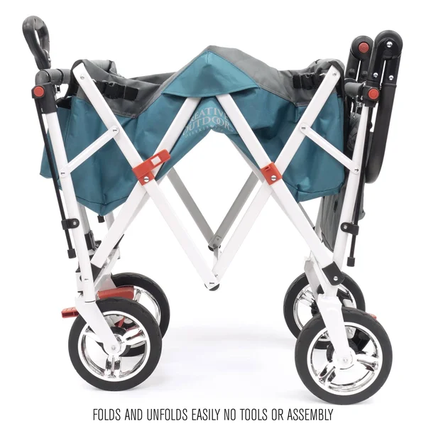 Creative Outdoor Push Pull Collapsible Folding Wagon Stroller Cart for Kids Silver Series Beach Park Garden & Tailgate - Tea