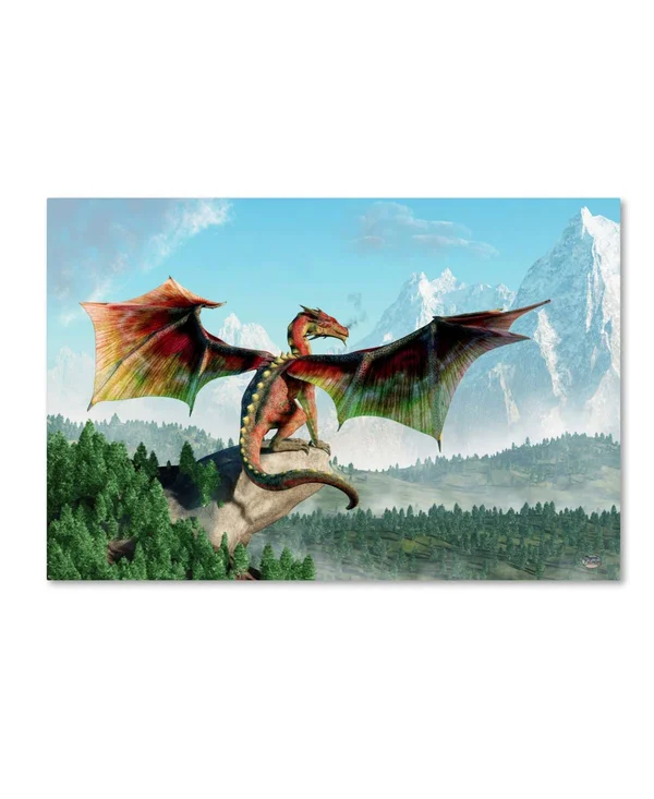 Trademark Fine Art &Perched Dragon& Graphic Art Print on Wrapped Canvas - Size: 22x22 H x 32x22 W