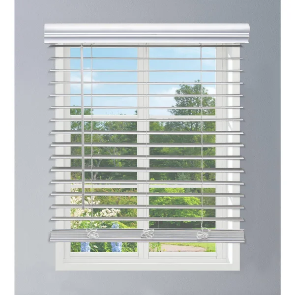 Linen Avenue Custom Cordless Faux Wood Blind White, 49 W x 48 H Outside Mount