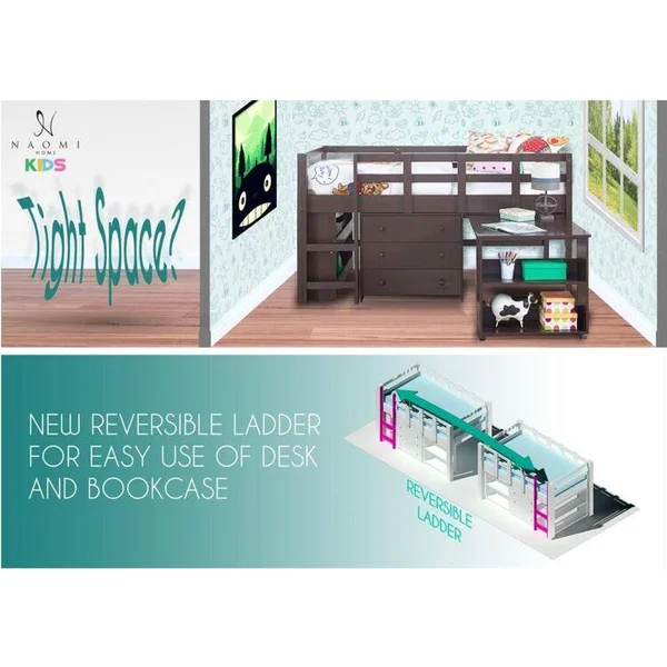 Naomi Home Low Study Loft Bed Espresso/Twin