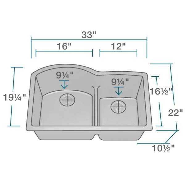 Rene R3-1008-PWT-ST-CGS Pewter Double Offset Bowl Low Divide Undermount Composite Granite Sink with Two Grids and Two Matching C