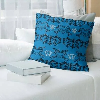Carolina Football Baroque Square Pillow Cover East Urban Home Color: Light Blue/Black/White - Size: 14x22 x 14