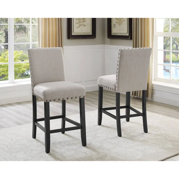 Strick & Bolton Gallaccio 26-inch Blue Fabric Stool (Set of 2) (Tan - Wood), Brown