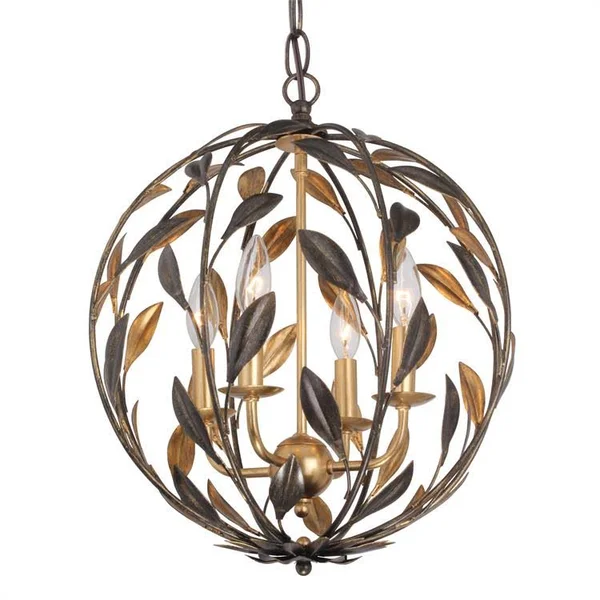 Crystorama Broche 4 Light English Bronze & Antique Gold Sphere Mini Chandelier - 504-EB-GA