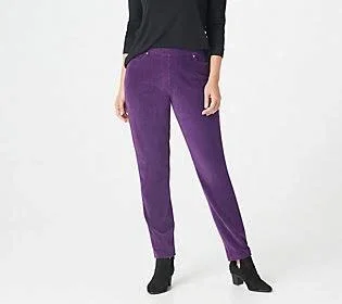 Quacker Factory Regular Knit Corduroy Pull-On Slim Leg Pant, Size Medium, Eggplant