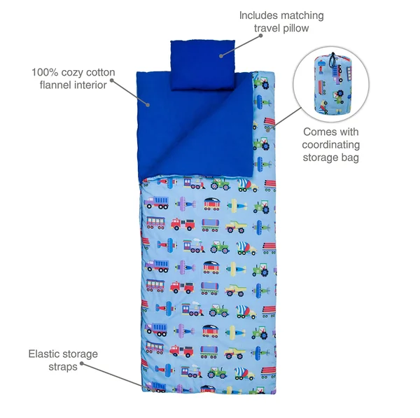 Wildkin Olive Trains, Planes & Trucks Sleeping Bag