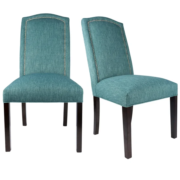 Sole Designs SL2008 Collection Camelback Upholstered Armless Dining Chair with Nailhead Trim and Spring Seating - Set of 2 - Gree