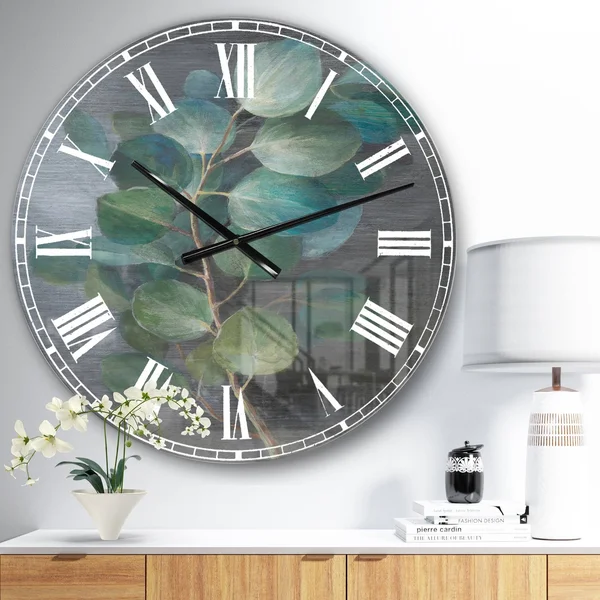 Designart &Fresh Leaves I& Traditional Large Wall Clock - 38 in. Wide x 38 in. High