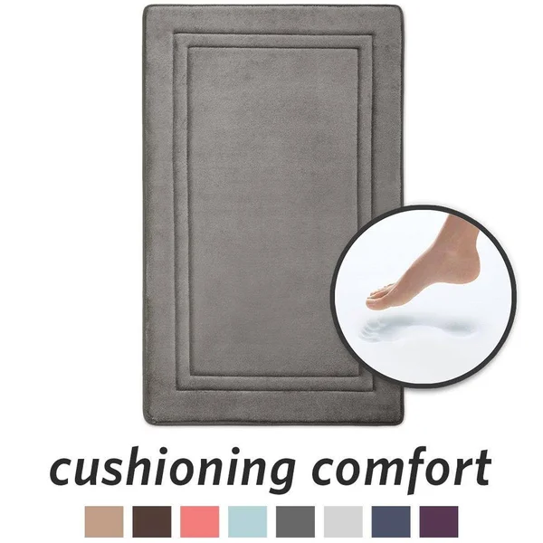 Microdry Quick Drying Memory Foam Framed Bath Mat with GripTex Skid-Resistant Base - 21x34, Charcoal