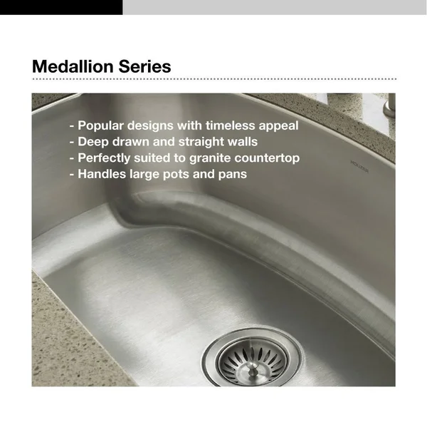 Houzer MEC-3220SL-1 Medallion Classic Undermount 60/40 Double Bowl Stainless Steel Sink