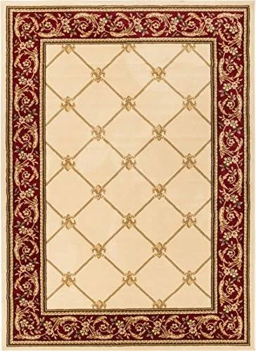 Patrician Trellis Ivory French European Formal Traditional 4x5 4x6 (3'11 inch x 5'3 inch Area Rug Easy to Clean Stain/Fade Resis