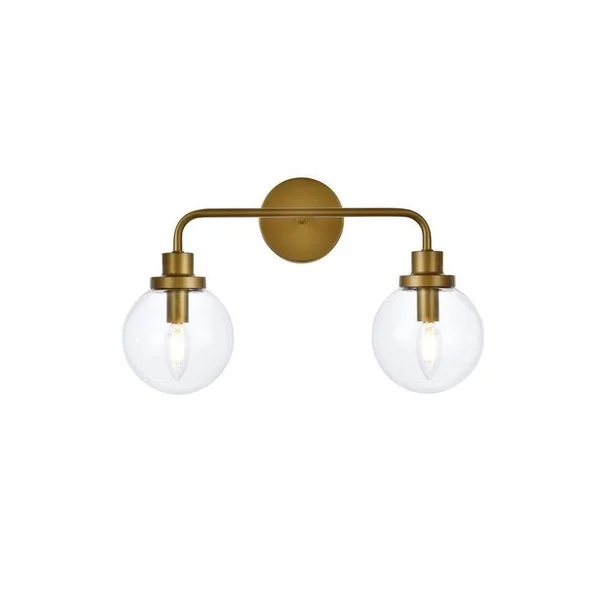 Hudson 2 Light Bath Sconce with Clear Shade - Brass