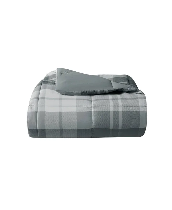 Essentials by Martha Stewart Collection Reversible Plaid Full/Queen Comforter, Created for Macy&s - Gray Henrick