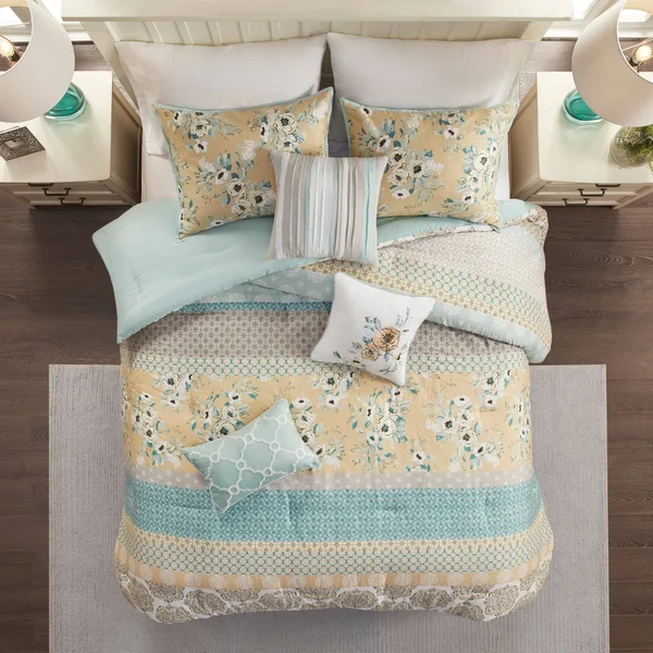 Madison Park Willa 7 Piece Cotton Printed Comforter Set Green - King
