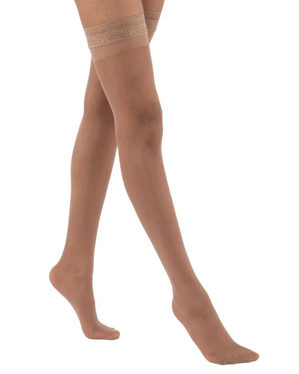 Juzo Soft 15-20 mmHg Open Toe Thigh High w/ Silicone Top Band, V, Short, Beige