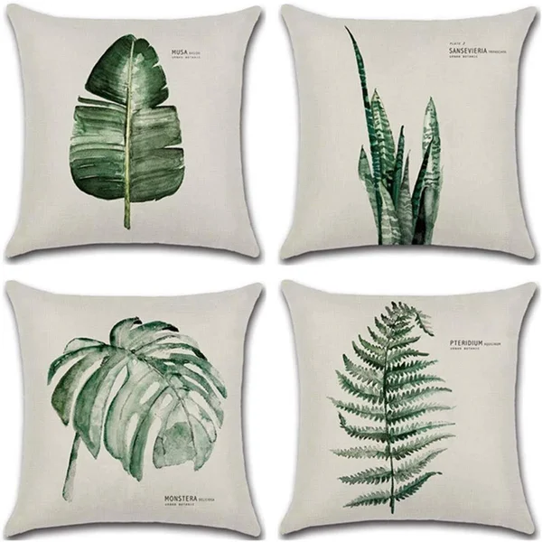 Sufam Set of 4 Pillow Cases Green Plant Leaf Series Throw Pillowcase Cover Cushion Case Home Decor 20x20 inch - Size: 20x20 inch