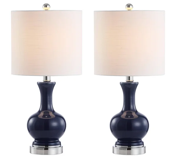 Jonathan Y Cox 22 in. Metal/Glass LED Table Lamp - Navy (Set of 2)