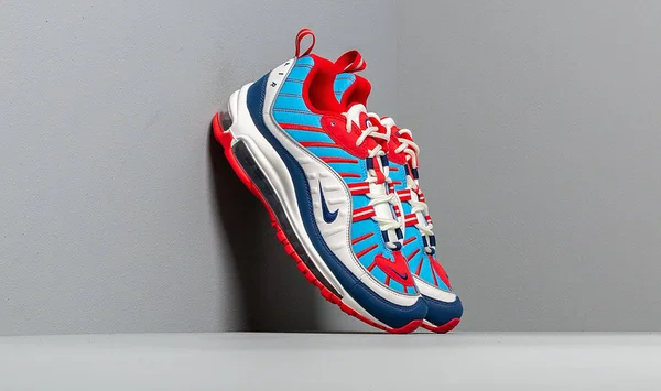 Nike White and Blue Air Max 98 Sneakers