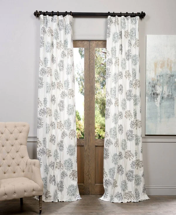 Allium Blue Gray Printed Cotton Curtain