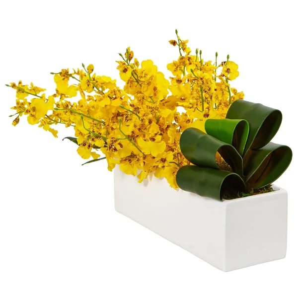 Nearly Natural Dancing Lady Orchid in Rectangular Ceramic Yellow