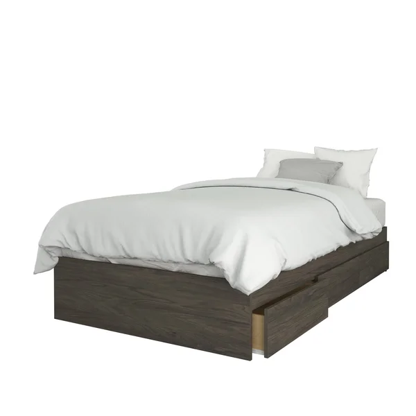 Nexera Amaro 4 Piece Twin Size Bedroom Set Bark Grey and Black