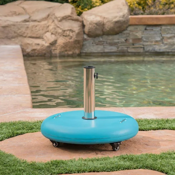 Noble House Guadalupe 88 lbs. Round Patio Umbrella Base in Teal, Blue