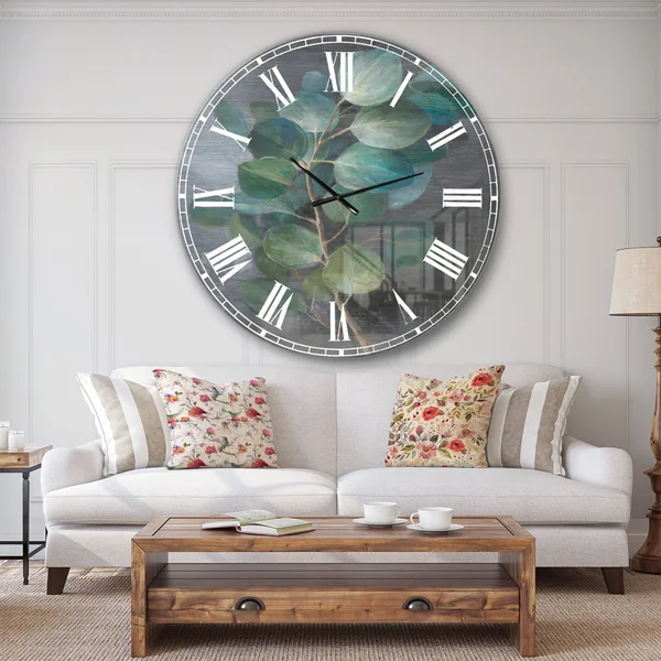 Designart &Fresh Leaves I& Traditional Large Wall Clock - 38 in. Wide x 38 in. High