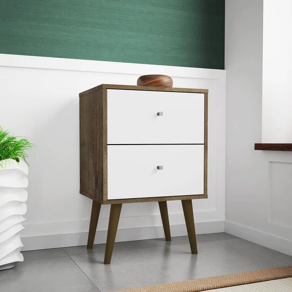 Manhattan Comfort Liberty Rustic Brown and White Nightstand - 204AMC96