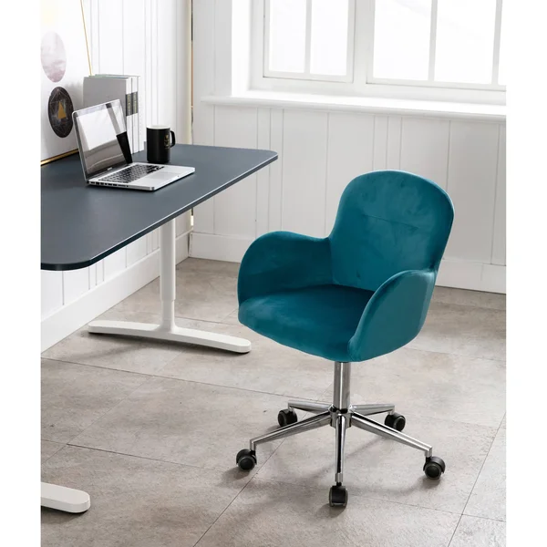 Velvet Swivel Upholstered Adjustable Height Home Office Chair - Beige
