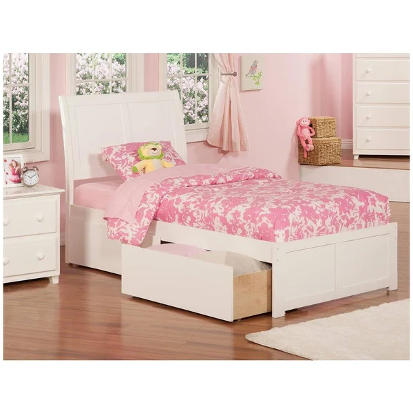 Atlantic Portland Twin Bed Flat Panel Footboard 2 Urban Bed Drawers White