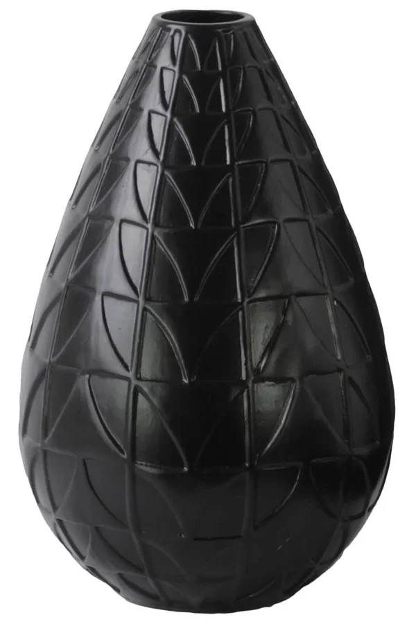 Benzara Round Ceramic Vase with Embossed Triangle Design, Matte Black