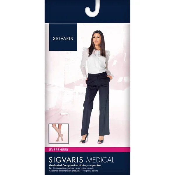 Sigvaris Eversheer 20-30 mmHg Knee High Open Toe Large Long Cafe