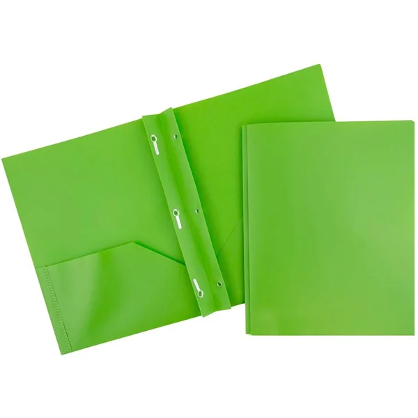 Jam Paper Plastic Pop 2-Pocket Folders with Metal Prong Fastener, Lime Green, 6/Pack (382ECligr)