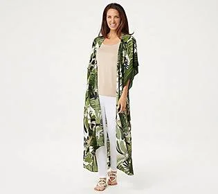 Attitudes by Renee Regular Border Print Duster - Size 2X, Desert Palm