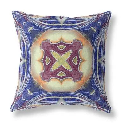 Pastel Floral Squares Broadcloth Indoor Outdoor Zippered Pillow Sky Blue Indigo Muted Peach Bungalow Rose Size: 18x22 x 18