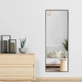 Modern Sleek Style Metal Frame Full-Length Mirror Hanging or Leaning or Standing (43x16 - Black)