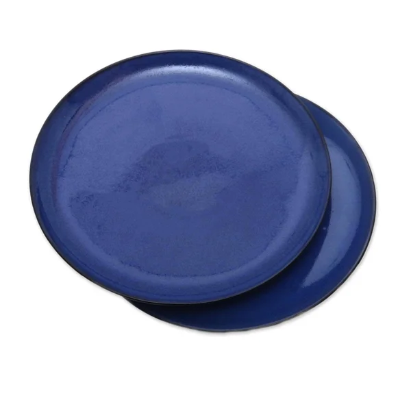 Blue Ceramic Plates Handcrafted in Bali (Pair)
