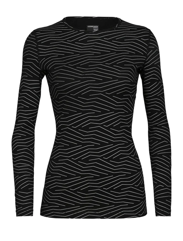 Icebreaker Womens 200 Oasis Long Sleeve Crewe - Napasoq Lines Black