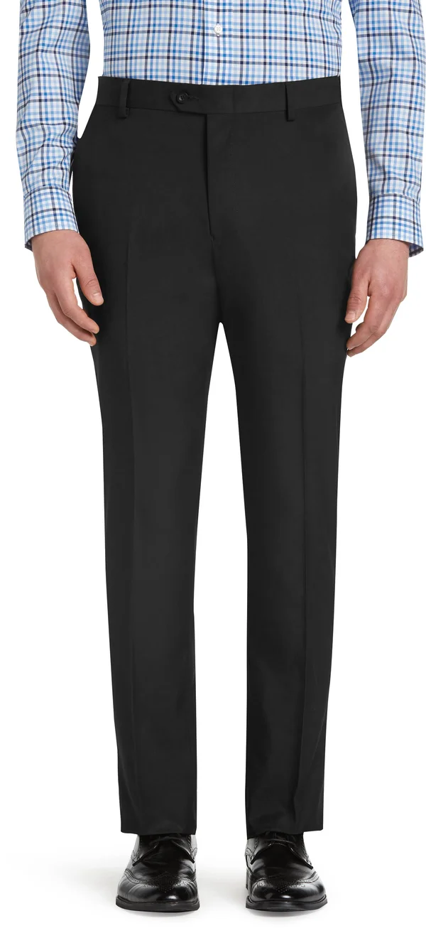 Jos. A. Bank Men's Traveler Performance Tailored Fit Flat Front Pants, Black, 38x30