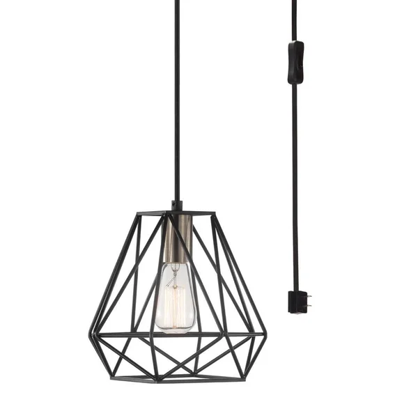 Globe Electric Dawson 1-Light Dark Bronze Plug-In or Hardwire Pendant Lighting with 15 ft. Cord 61107