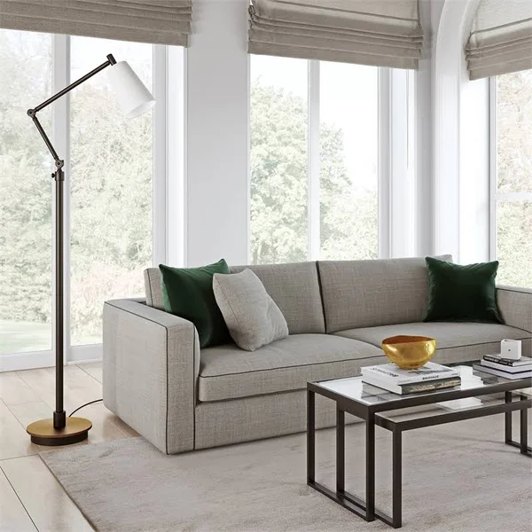 Hudson & Canal Caleb Brass and Matte Black Floor Lamp