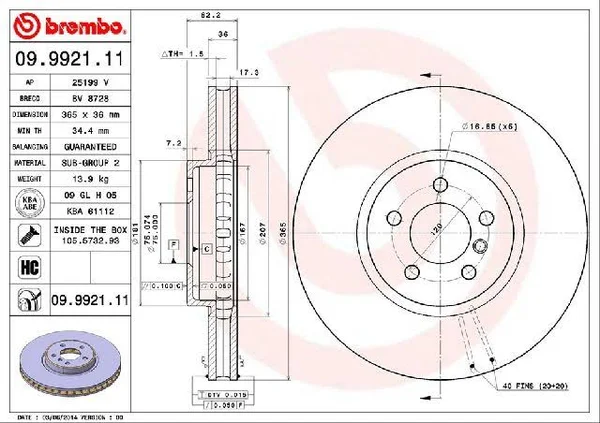 Brembo 09.9921.11 UV Coated Front Disc Brake Rotor