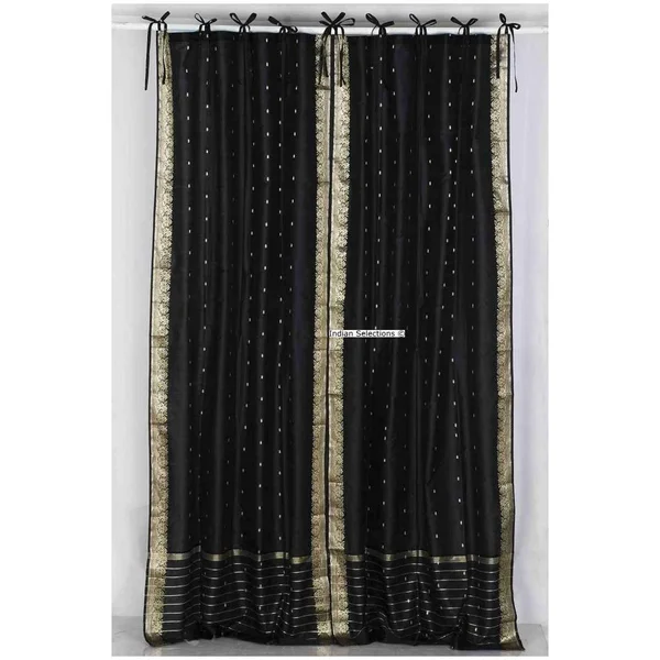 Black Tie Top Sheer Sari Curtain - Drape, Panel - 43W x 120L - Piece