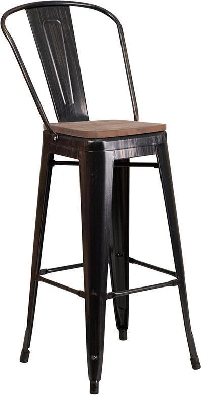 Flash Furniture 30x22 High Metal Barstool with Back and Wood SEAT - Mint Green