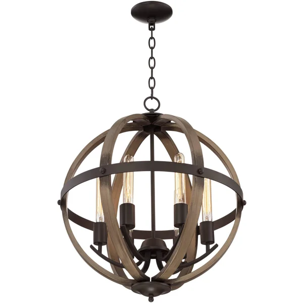 Franklin Iron Works Kimpton Dark Bronze Wood Orb Chandelier 21x22 Wide Rustic Farmhouse LED 6-Light Fixture for Dining Room Hous