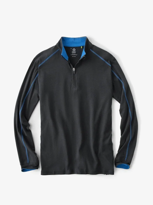 Tasc Performance Carrollton Lightweight Quarter Zip for Men in Gunmetal/Olympic Blue.Size L