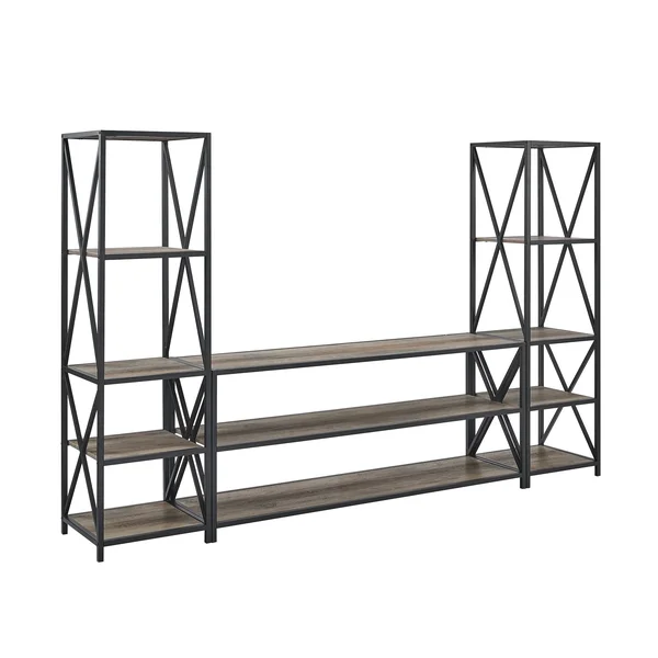 Carbon Loft Hattie 3-Piece X-Frame Entertainment Wall - Rustic Oak, Black Metal