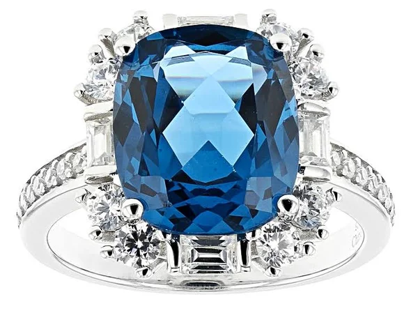 5.50ctw Bella Luce London Blue Topaz and White Diamond Simulants Rhodium Over Silver Ring - Size 12